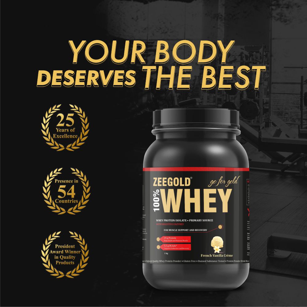 ZEEGOLD 100% Whey Protein Isolate Powder French Vanilla Creme Flavour