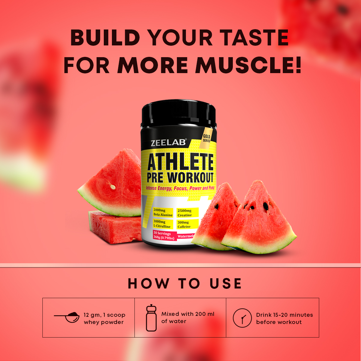 Zeelab Athlete Pre Workout Watermelon Flavour - 360gm