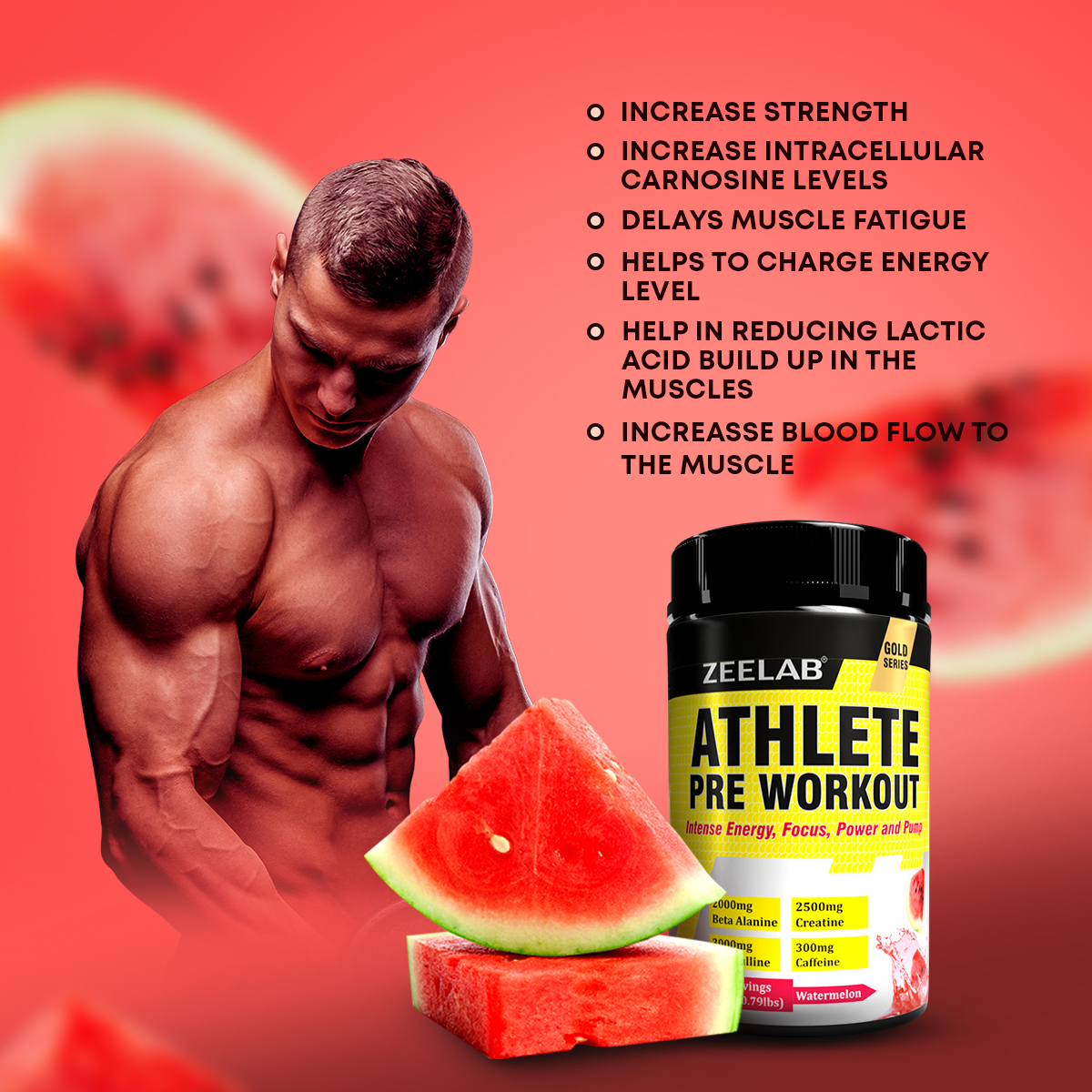 Zeelab Athlete Pre Workout Watermelon Flavour - 360gm