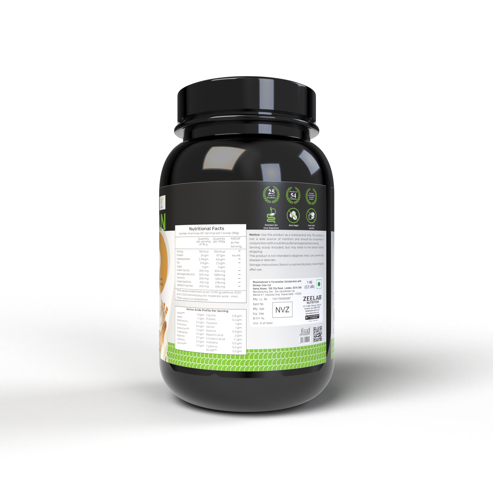 ZEELAB 100% Vegan Plant Protein Vanilla Ice Cream 2.2lb