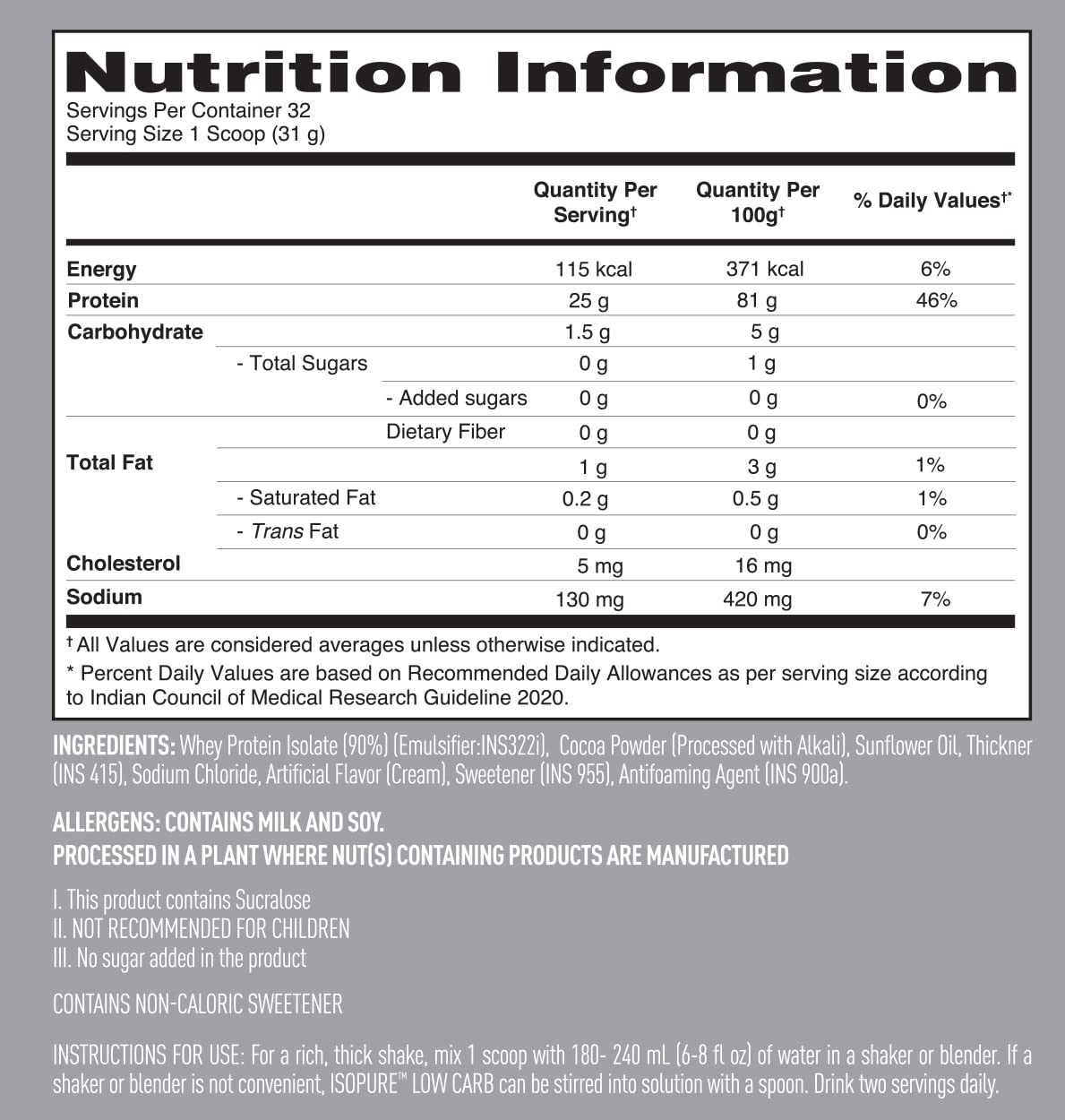 Isopure Low Carb Protein Powder Dutch Chocolate 1 Kg