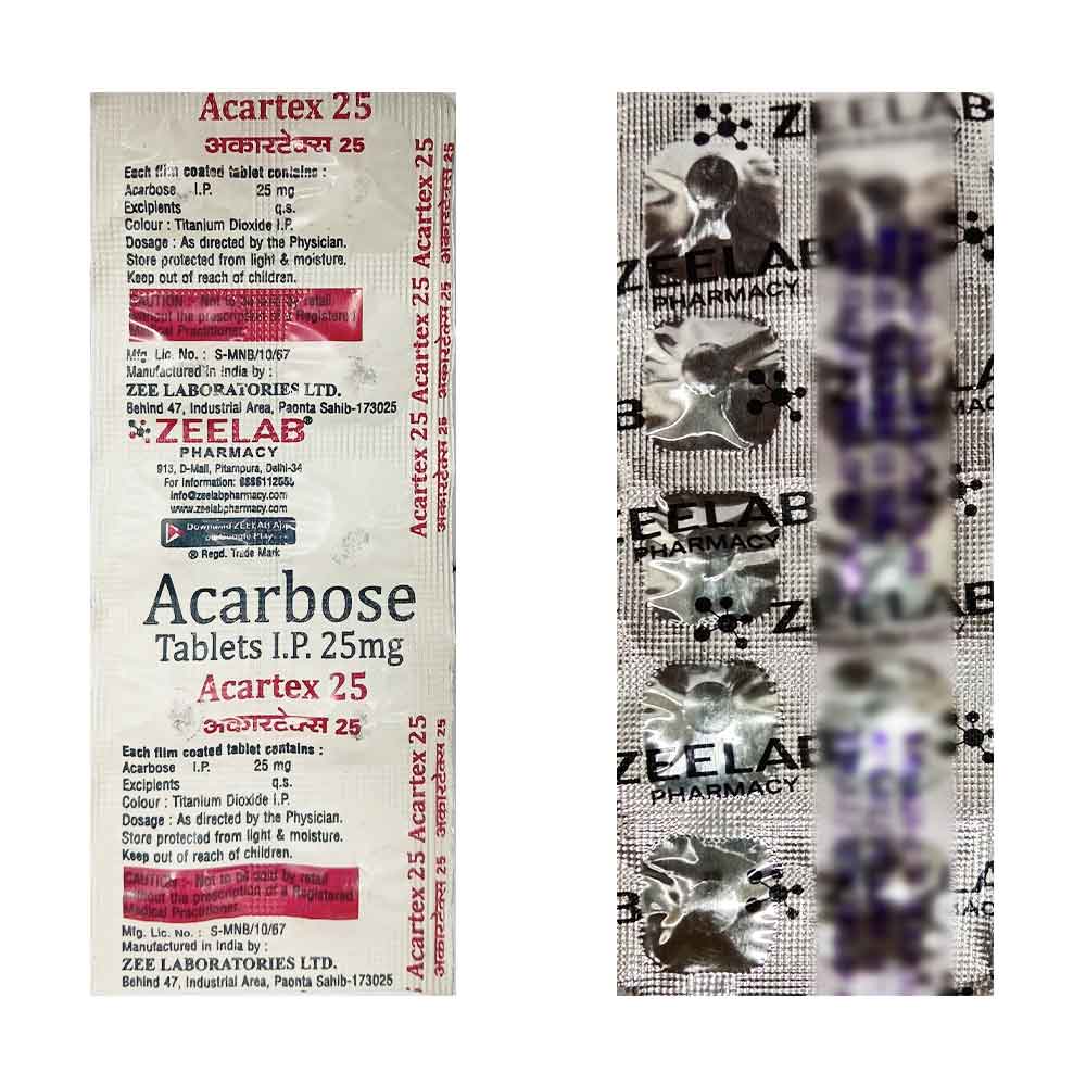 Acartex 25 | Acarbose 25mg Tablet | Strip of 10 Tablets