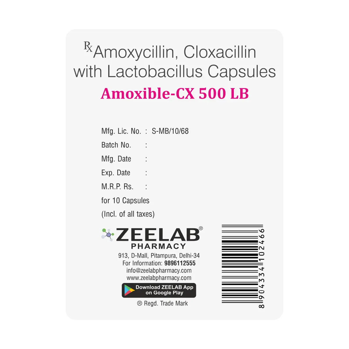 Amoxible CX 500 LB Antibiotic Capsule