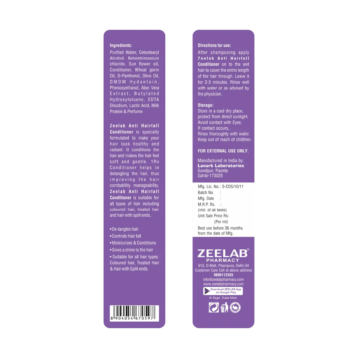 Zeelab Anti Hair Fall Conditioner 100ml