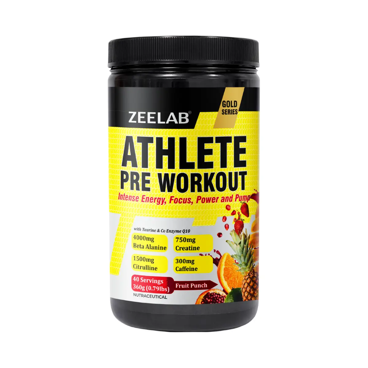 Zeelab Athlete Pre Workout - Fruit Punch Flavour | Workout Performance | 360g (40 Servings)