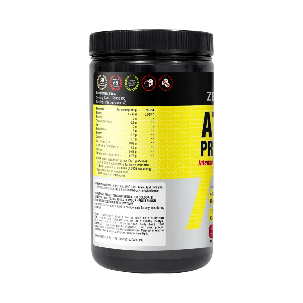 Zeelab Athlete Pre Workout - Fruit Punch Flavour | Workout Performance | 360g (40 Servings)