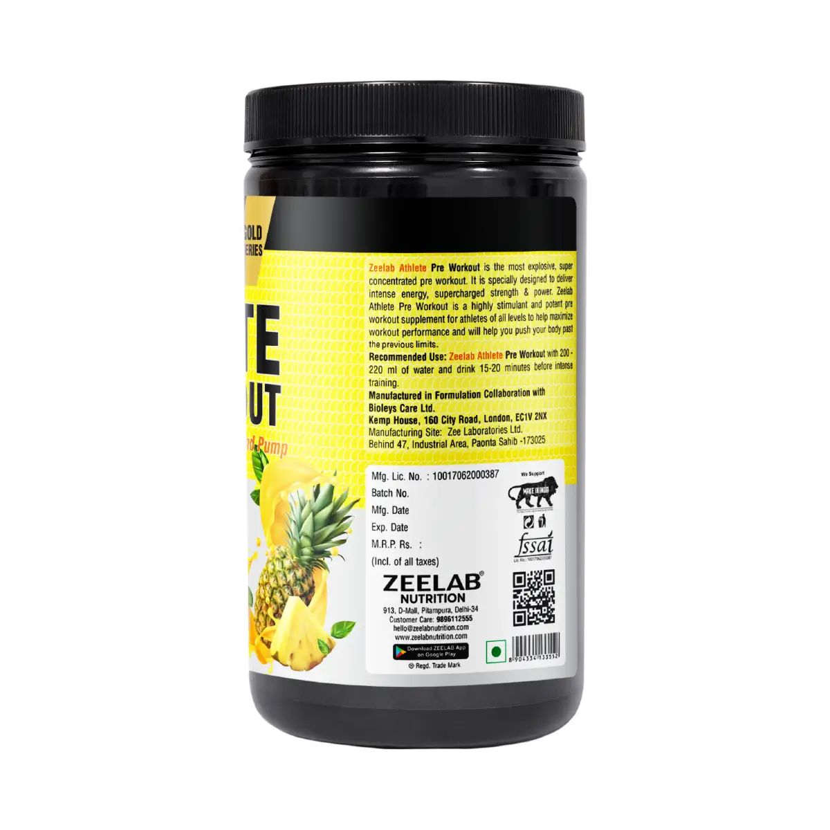 Zeelab Athlete Pre Workout Pineapple Flavour - 360gm