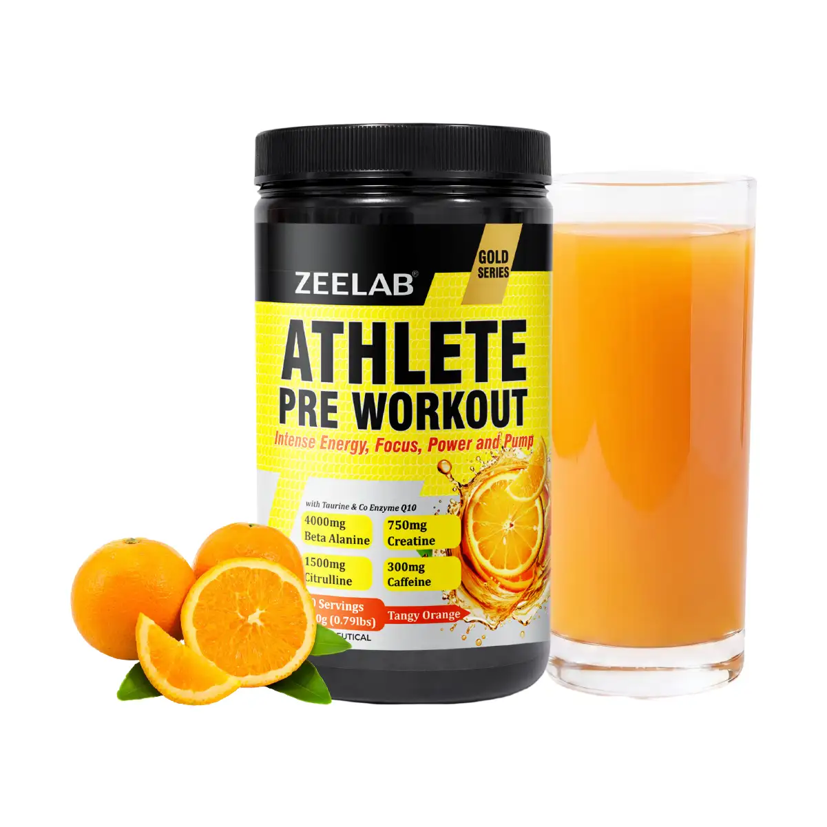 Zeelab Athlete Pre Workout - Tangy Orange Flavour | Workout Performance | 360g (40 Servings)