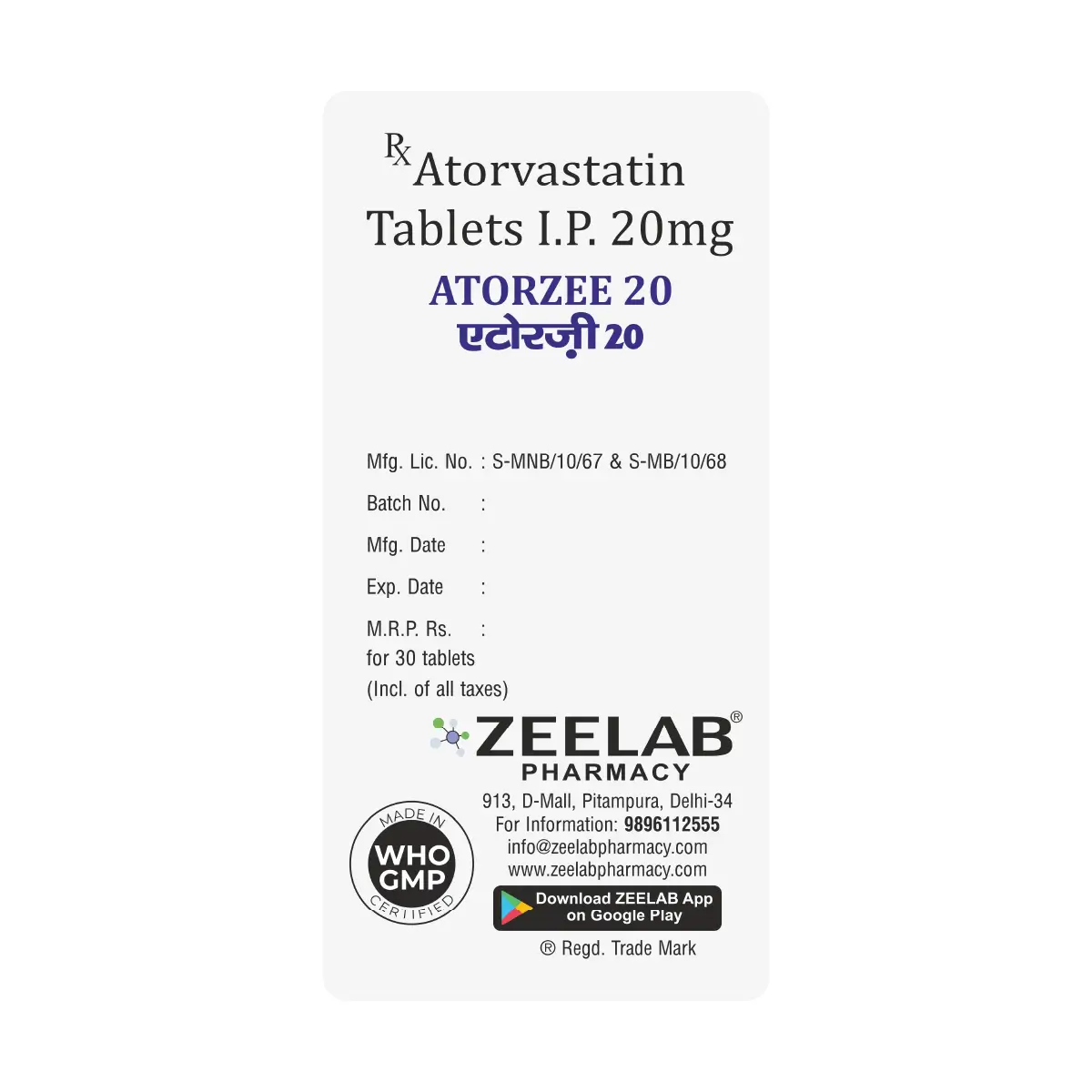 Atorzee 20 Tablet