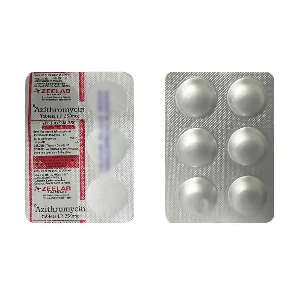 Zithrozem 250 | Azithromycin 250mg Antibiotic Tablet | Strip of 6 Tablets