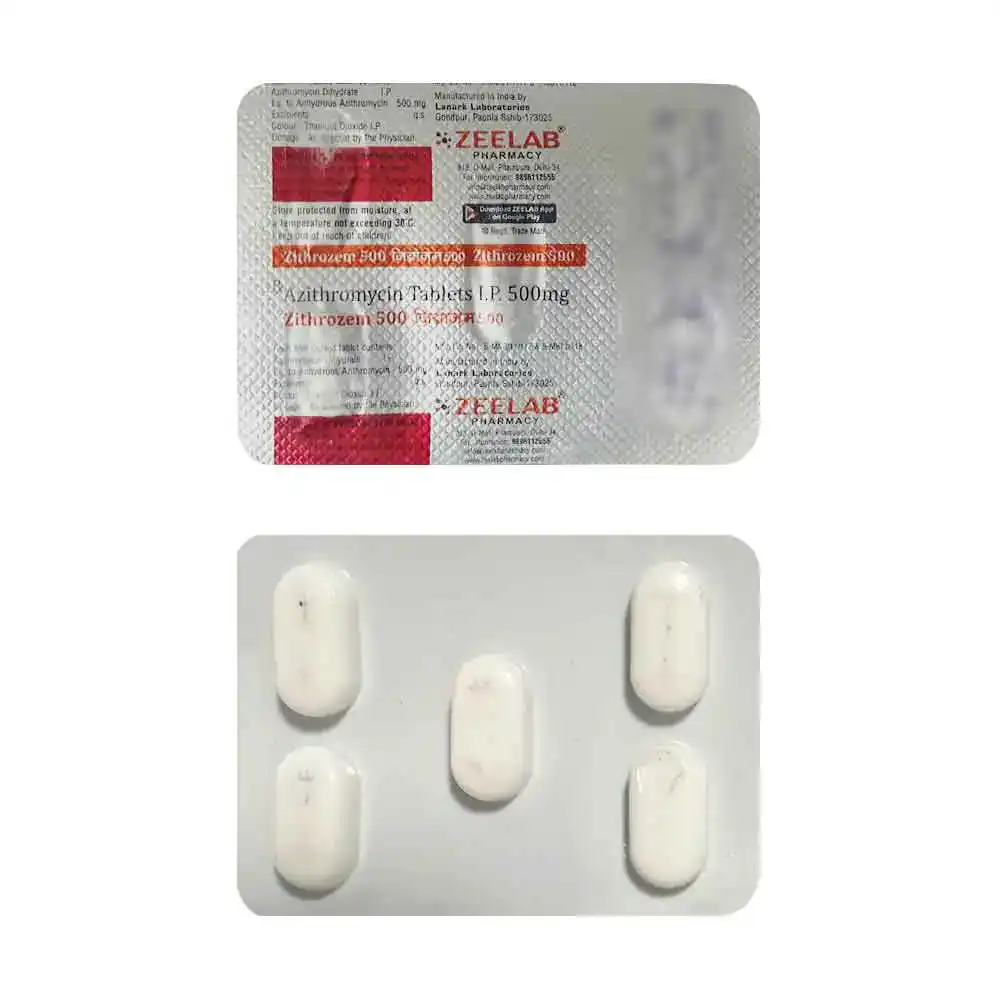 Zithrozem 500 | Azithromycin 500mg Antibiotic Tablet | Strip of 5 Tablets