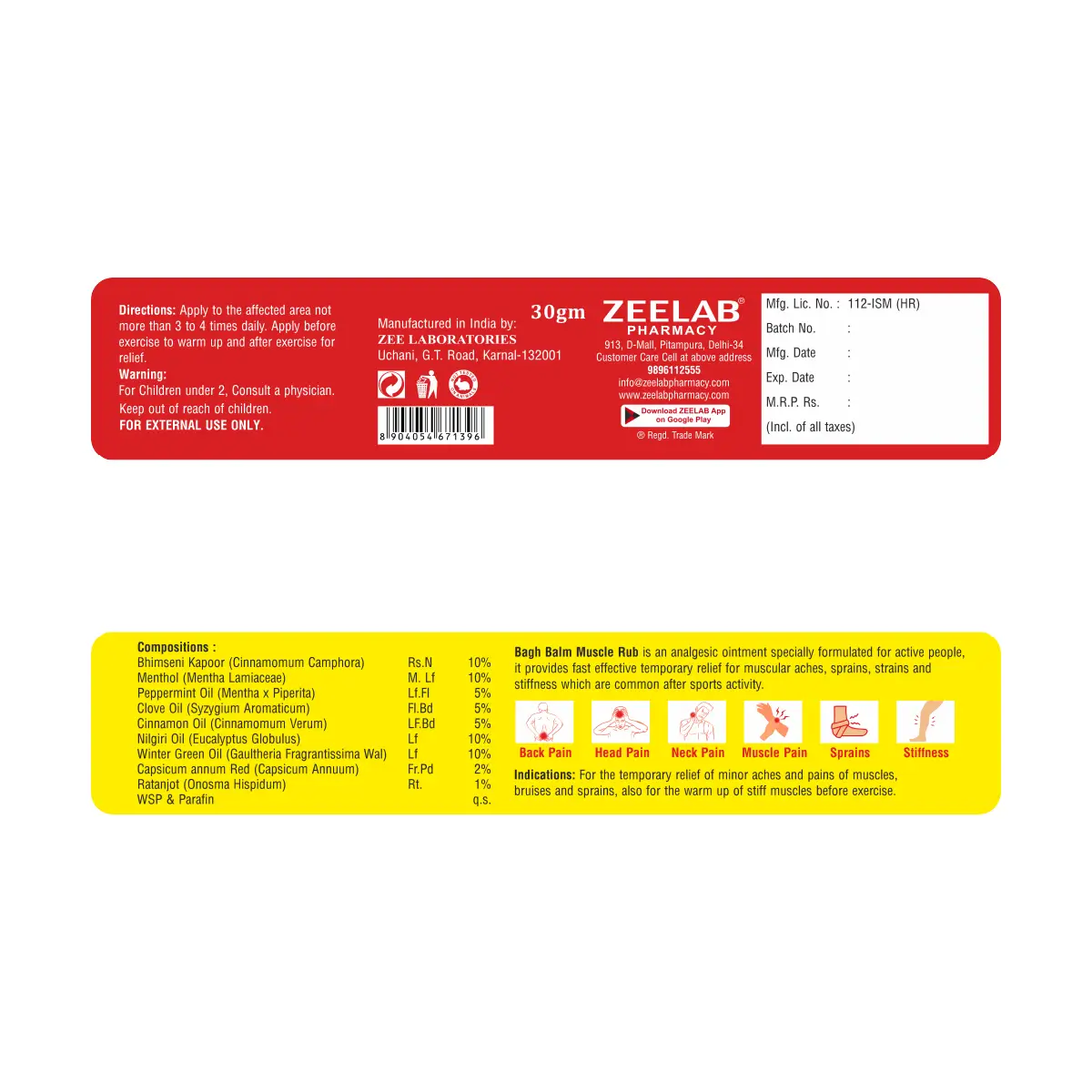 Zeelab Bagh Balm 30gm | For Joint Pain & Muscle Relief