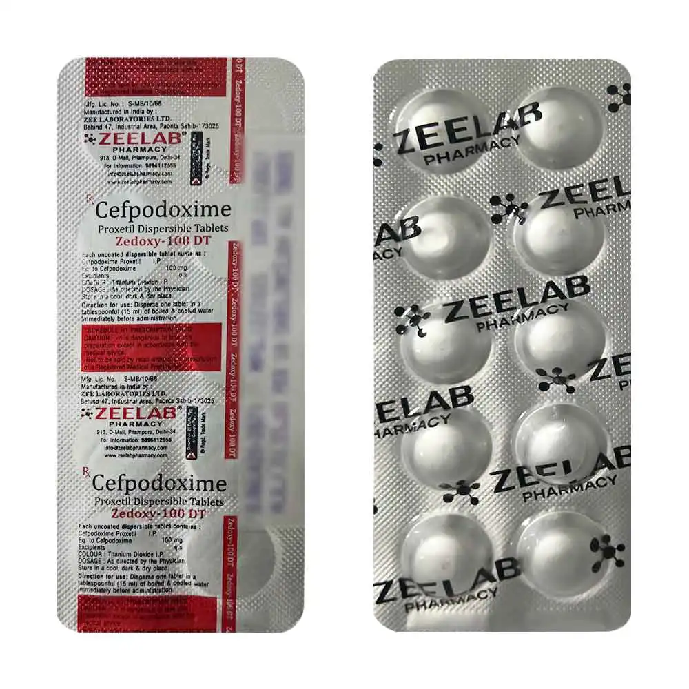 Zedoxy 100 DT | Cefpodoxime Proxetil 100mg Tablet | Strip of 10 Tablets