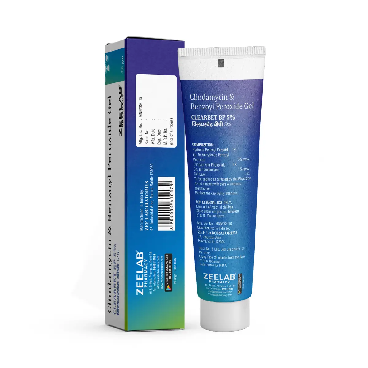 Clearbet BP 5% Gel | Benzoyl Peroxide 5% + Clindamycin 1% Acne Treatment Gel