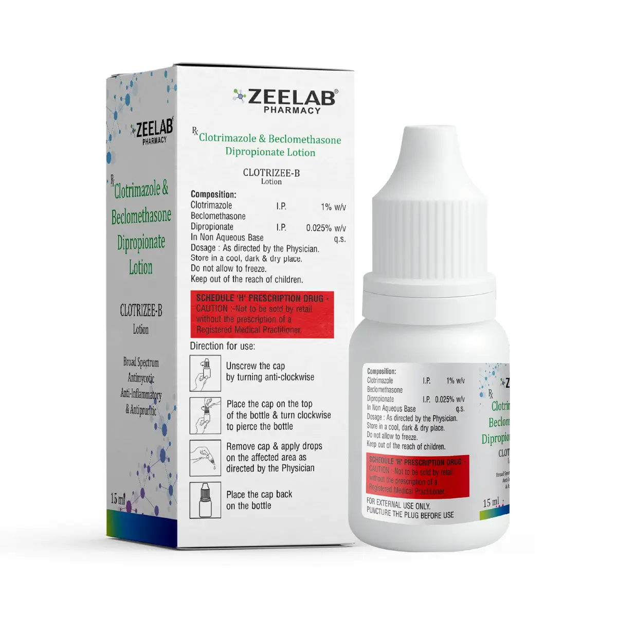 Clotrizee B Antifungal Lotion 15 ml | Treats Fungal Skin Infections & Itching