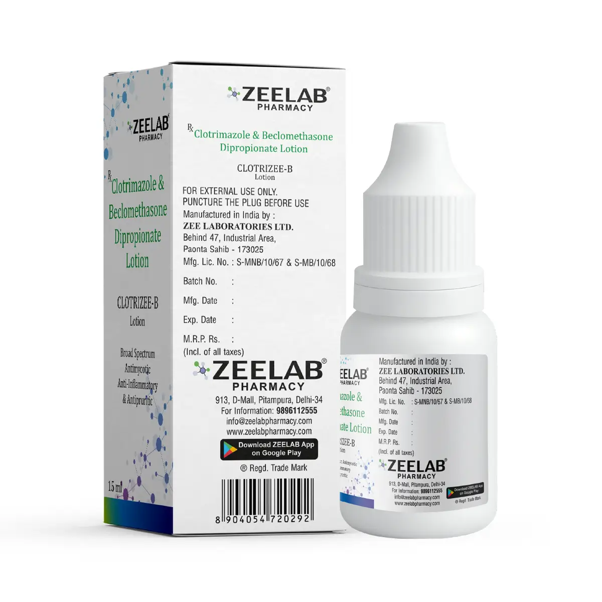 Clotrizee B Antifungal Lotion 15 ml | Treats Fungal Skin Infections & Itching