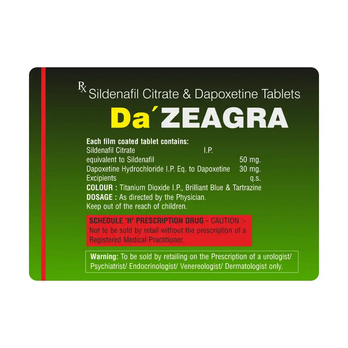 Da' ZEAGRA Tablet | Sildenafil Citrate 50mg + Dapoxetine 30mg Tablet | Strip of 4 Tablets