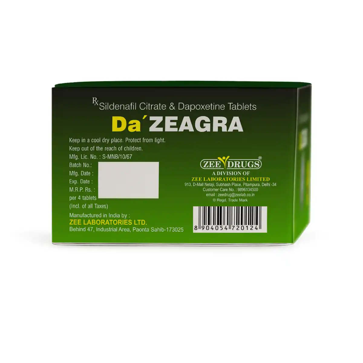 Da' ZEAGRA Tablet | Sildenafil Citrate 50mg + Dapoxetine 30mg Tablet | Strip of 4 Tablets