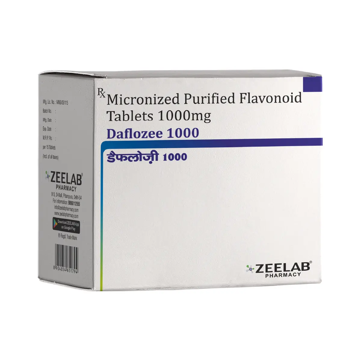Daflozee 1000 | Diosmin 900mg + Hesperidin 100mg Tablet | Strip of 15 Tablets
