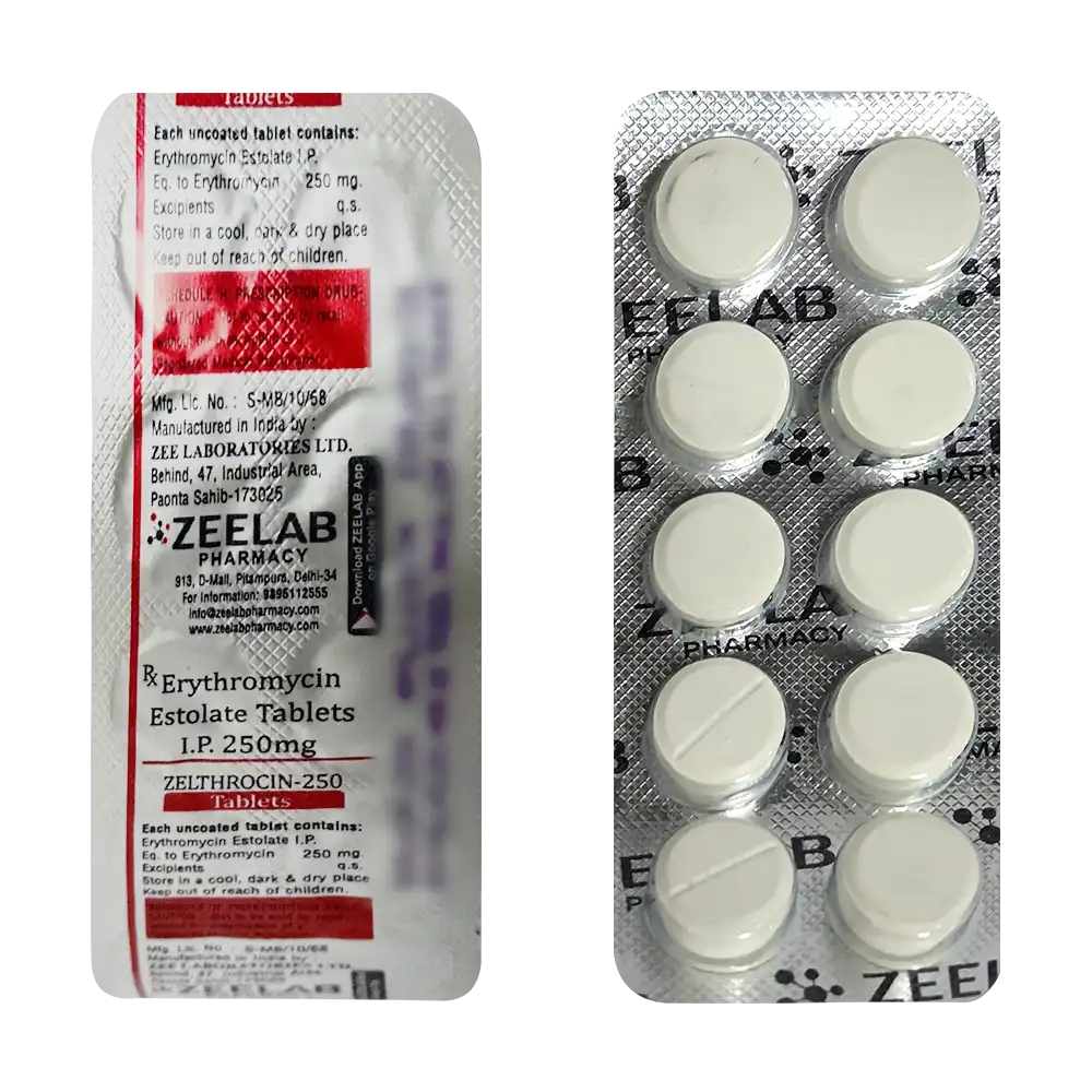 Zelthrocin 250 | Erythromycin 250mg Tablet | Strip of 10 Tablets