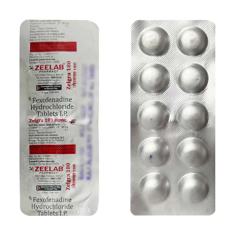 Zelgra 180 | Fexofenadine 180mg Anti-Allergy Tablet | Strip of 10 Tablets