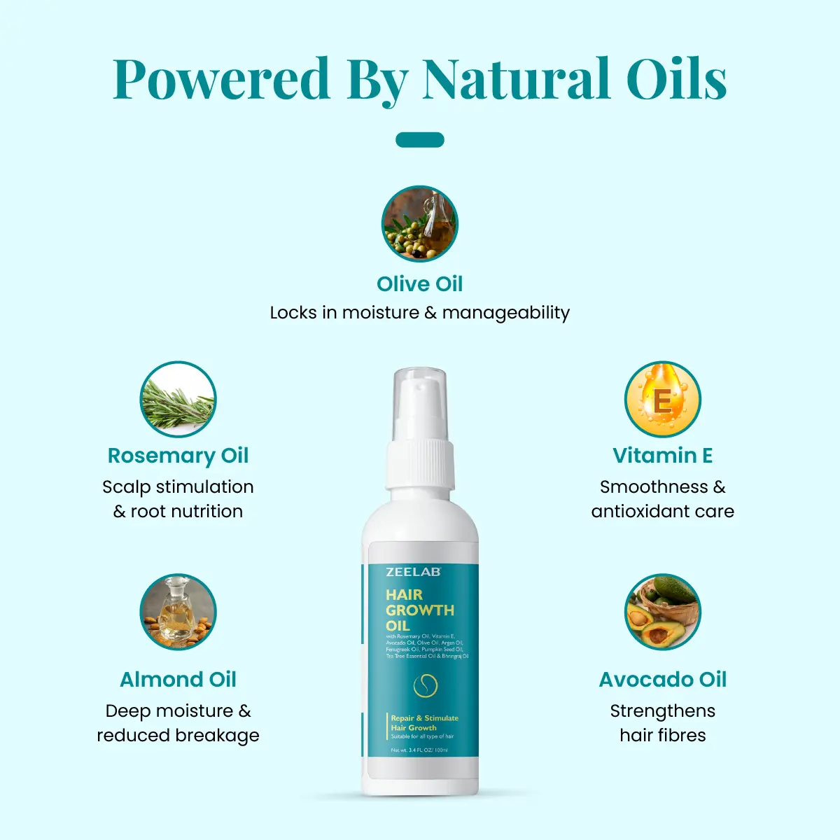 zeelab hair growth oil with rosemary, olive, almond and avocado oil