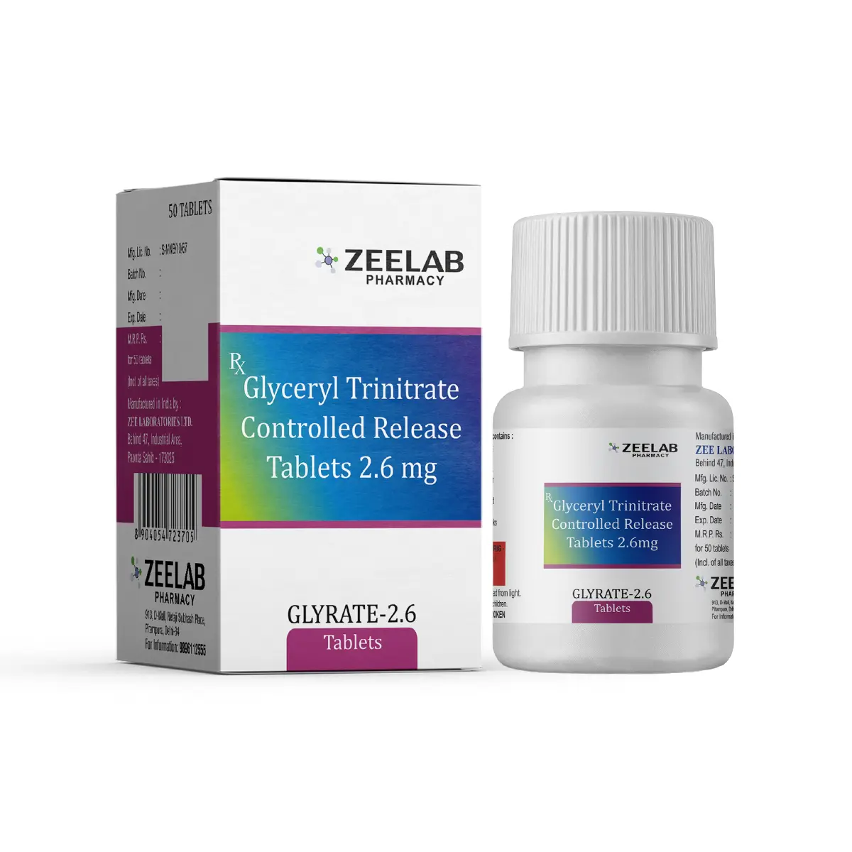 Glyrate 2.6 | Nitroglycerin 2.6mg Tablet | 50 Tablets Jar