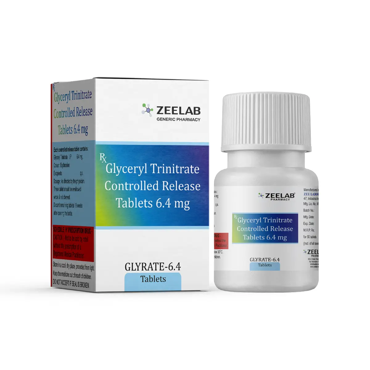 Glyrate 6.4 | Nitroglycerin 6.4mg Tablet | 50 Tablets Jar