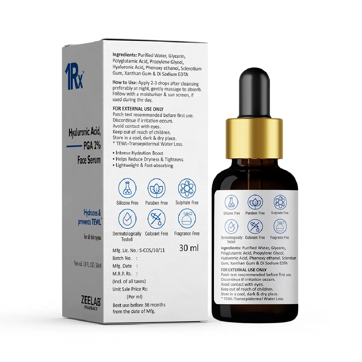 1RX Hyaluronic Acid + PGA 2% Face Serum 