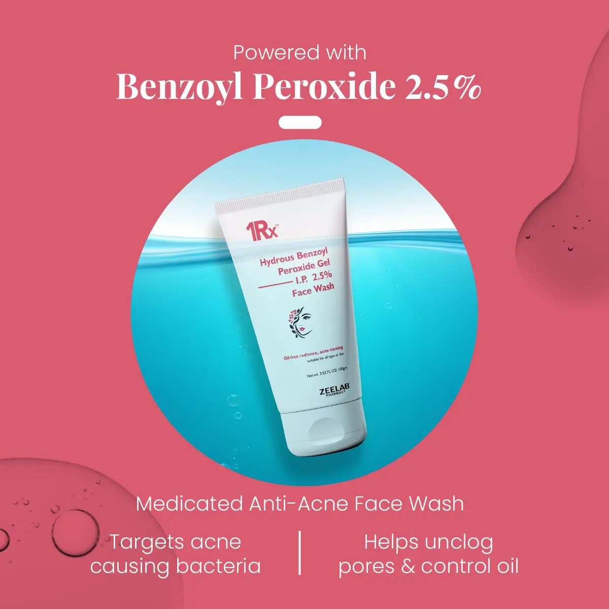1RX Hydrous Benzoyl Peroxide 2.5% Face Wash