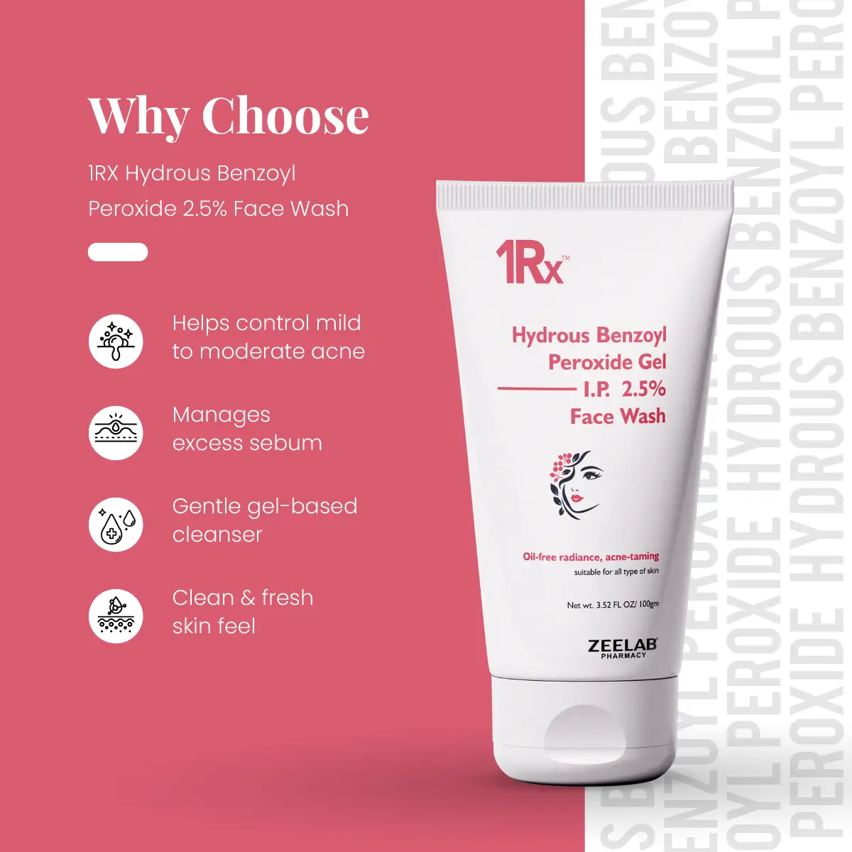 1RX Hydrous Benzoyl Peroxide 2.5% Face Wash