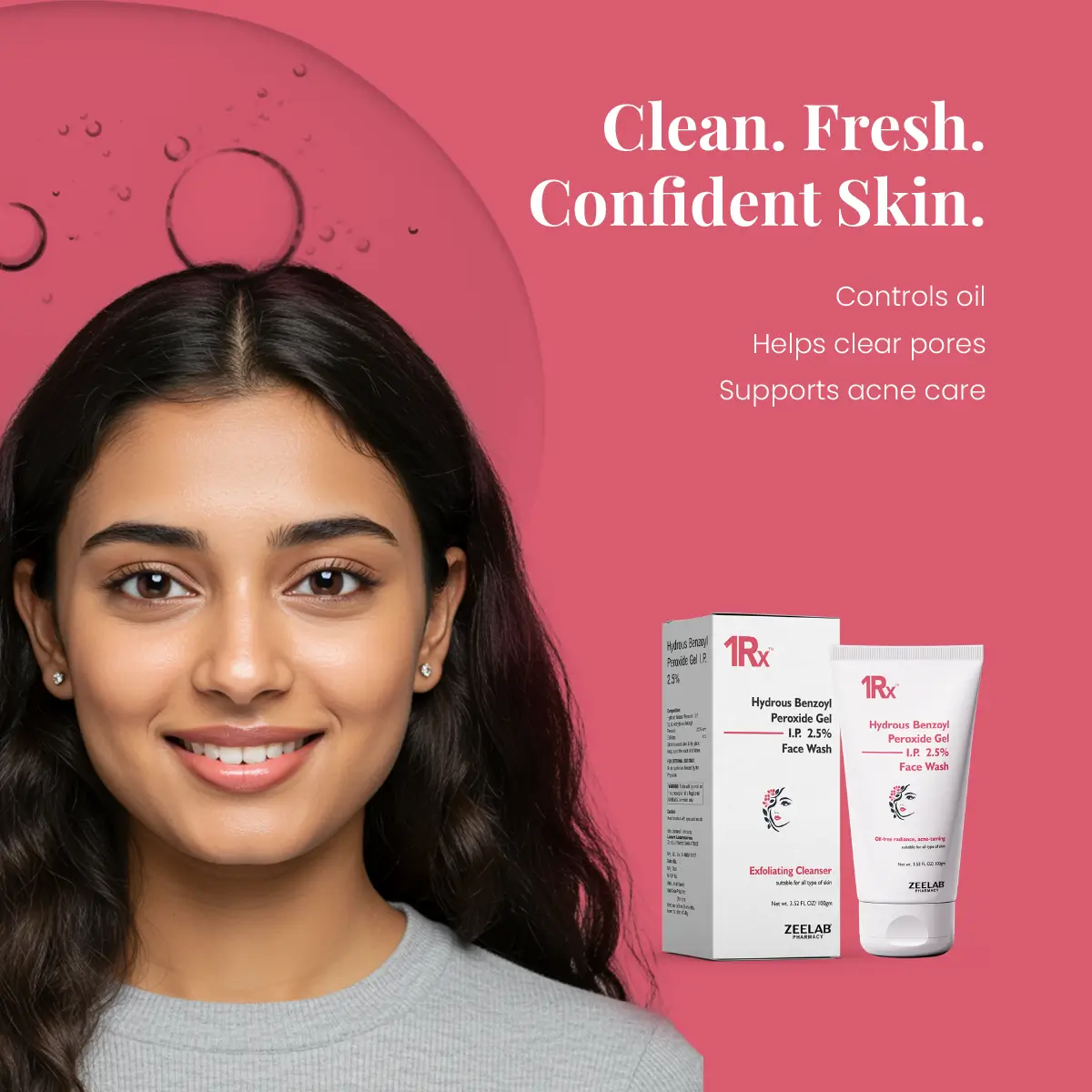 1RX Hydrous Benzoyl Peroxide 2.5% Face Wash