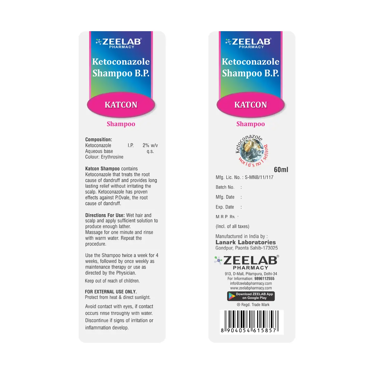 Katcon Ketoconazole 2% Shampoo | Treats Dandruff, Scalp Itching & Fungal Infection