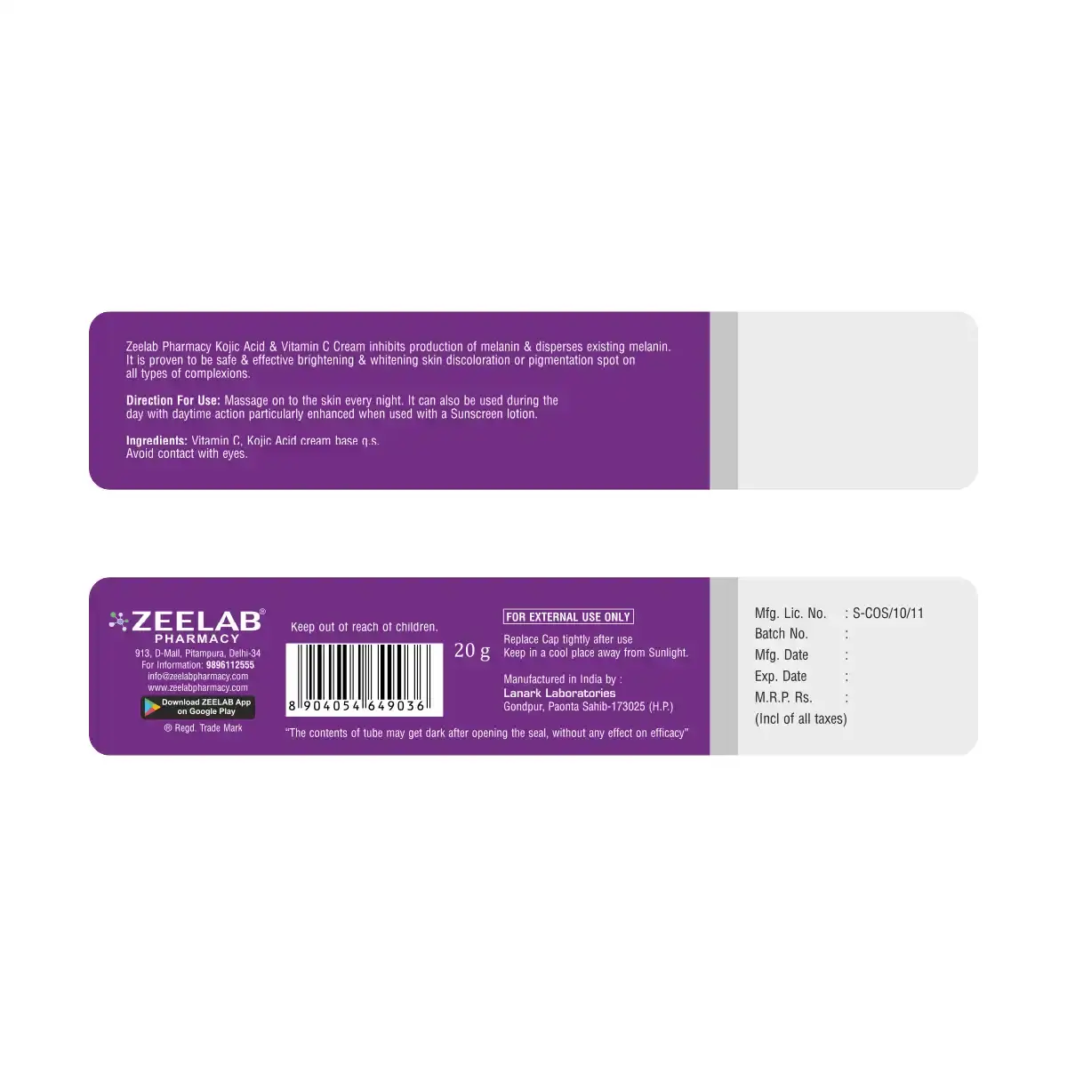 Zeeglow KC | Kojic Acid & Vitamin C Cream for Dark Spots, Pigmentation & Glowing Skin