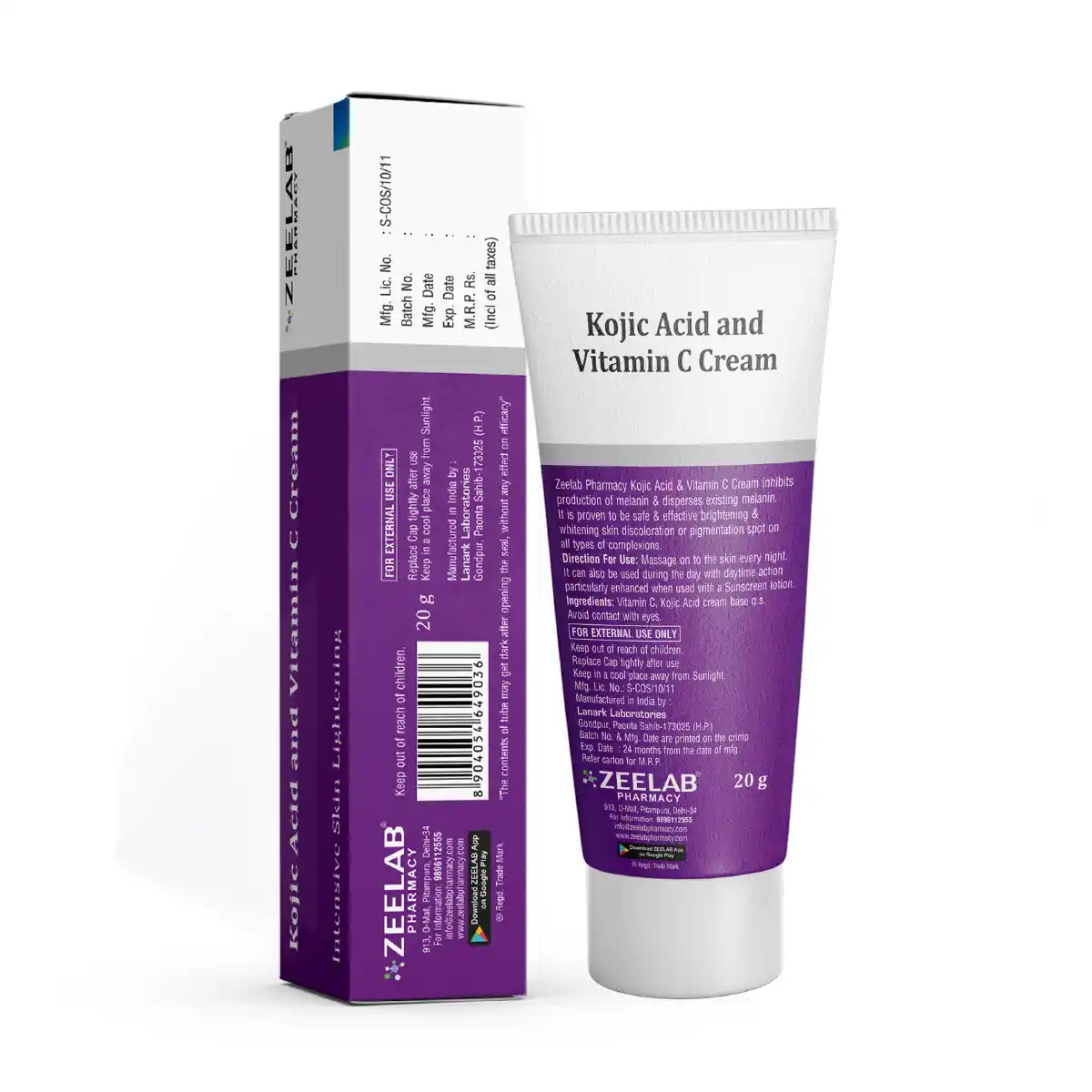 Zeeglow KC | Kojic Acid & Vitamin C Cream for Dark Spots, Pigmentation & Glowing Skin