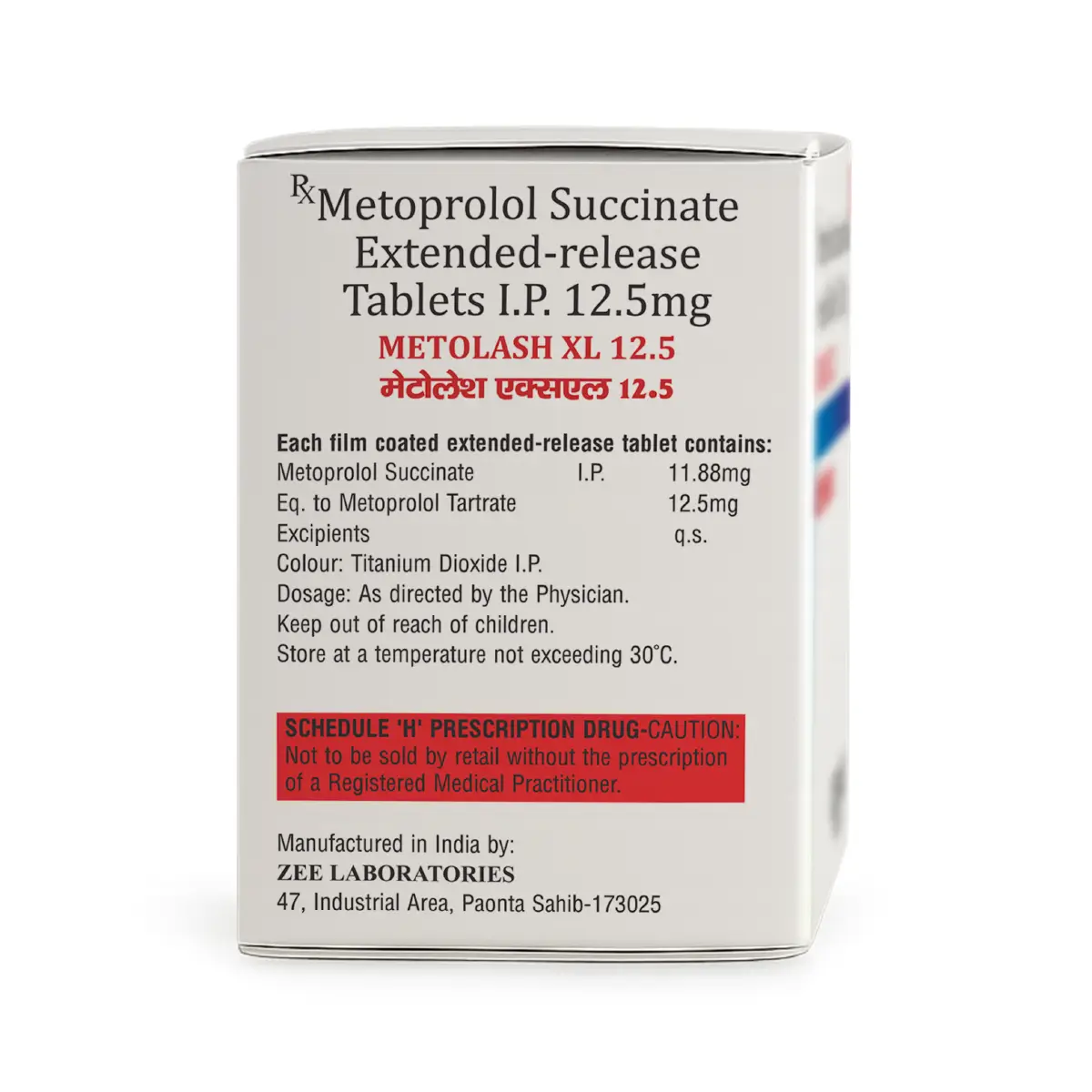 Metolash XL 12.5 | Metoprolol Succinate ER 11.8mg Tablet | Strip of 30 Tablets