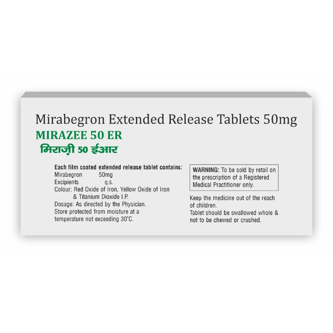 Mirazee 50 ER | Mirabegron 50mg Extended Release Tablet | Strip of 15 Tablets
