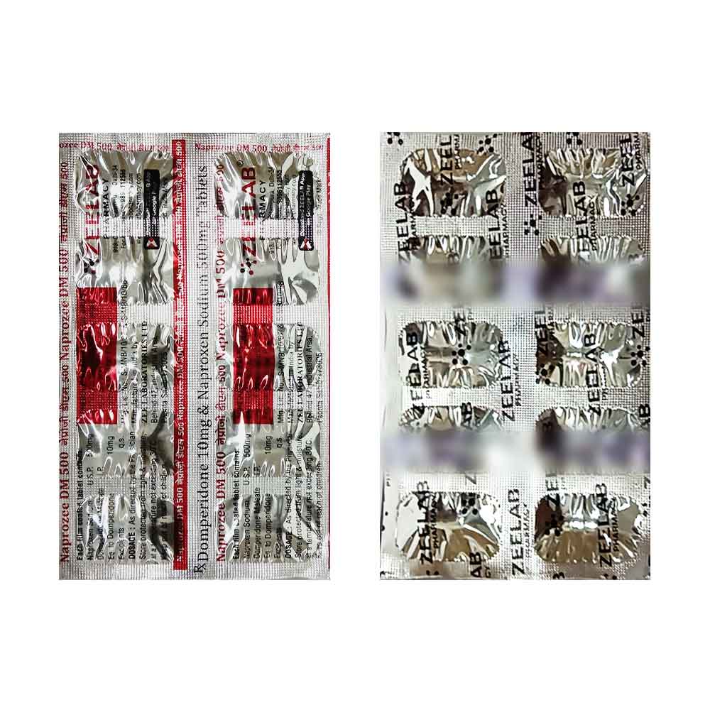 Naprozee DM 500 | Naproxen Sodium 500mg + Domperidone 10mg Tablet | Strip of 10 Tablets