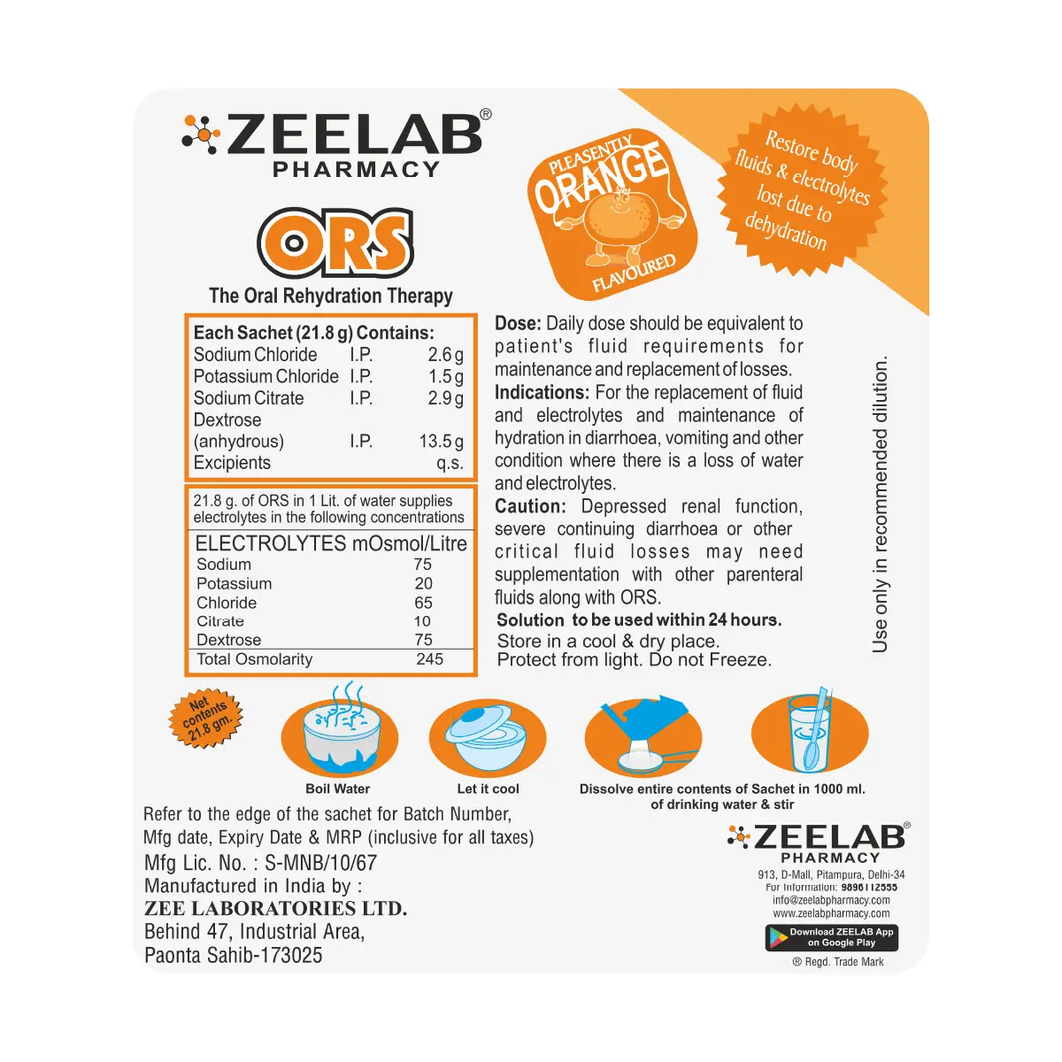 Zeelab ORS Powder | For Replenishing Body Fluids, Electrolytes & Stomach Care