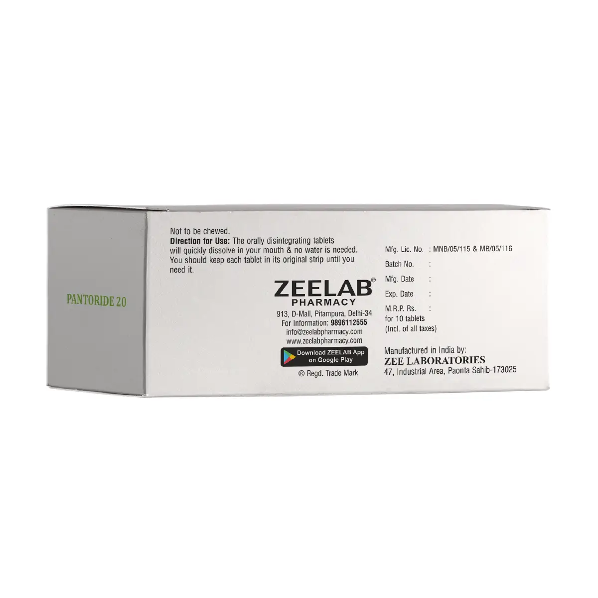 Pantoride 20 | Pantoprazole 20mg Tablet | Strip of 30 Tablets