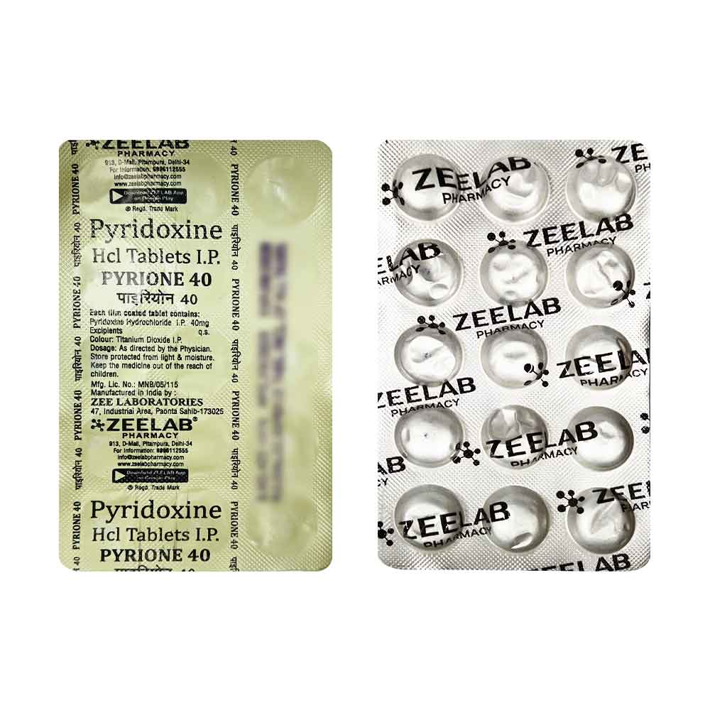 Pyrione 40 | Pyridoxine 40mg Vitamin B6 Tablet | Strip of 15 Tablets
