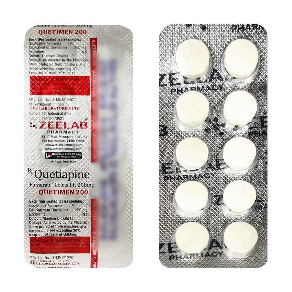 Quetimen 200 | Quetiapine 200mg Tablet | Strip of 10 Tablets