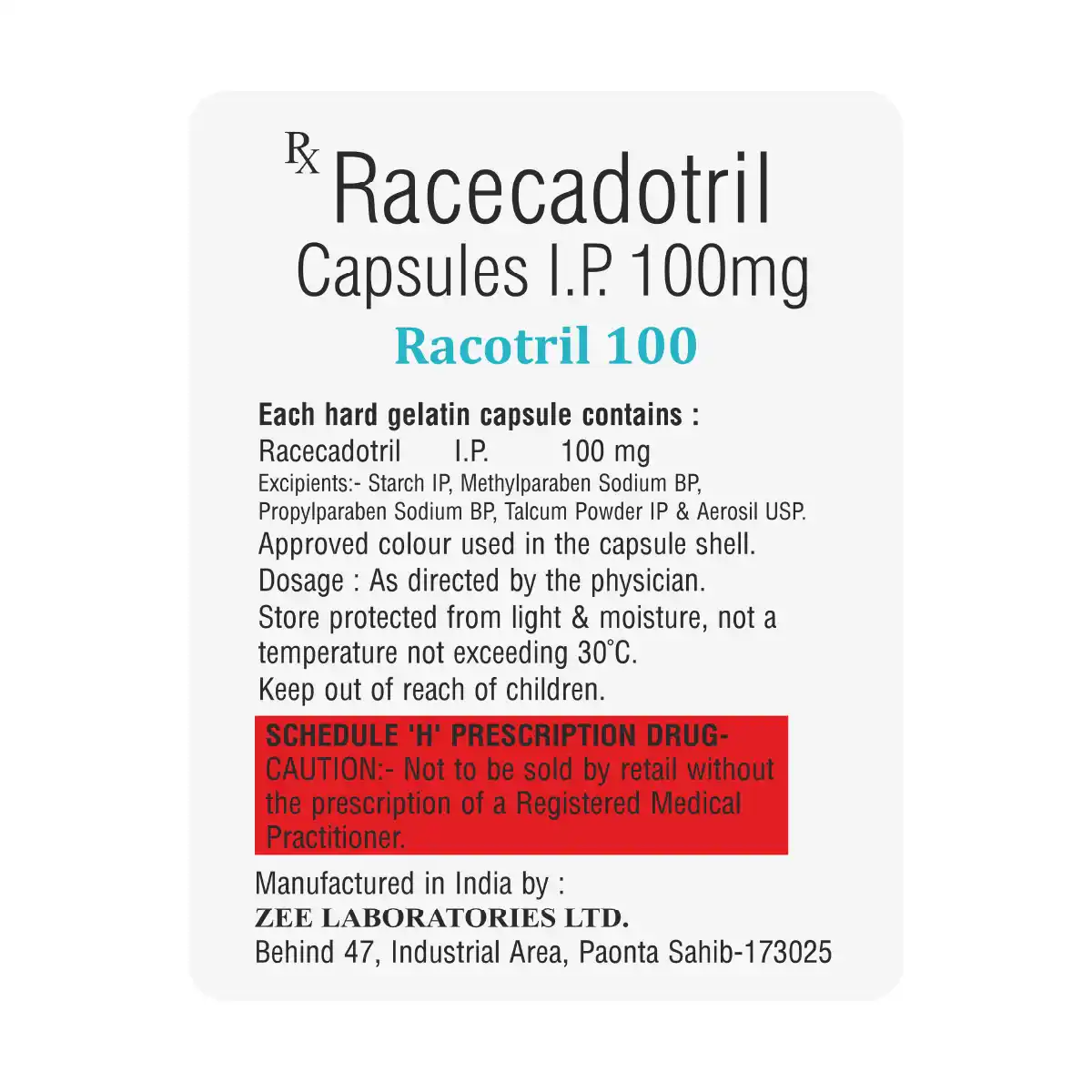 Racotril 100 Capsule | Racecadotril 100mg Capsule | Strip of 10 Capsules