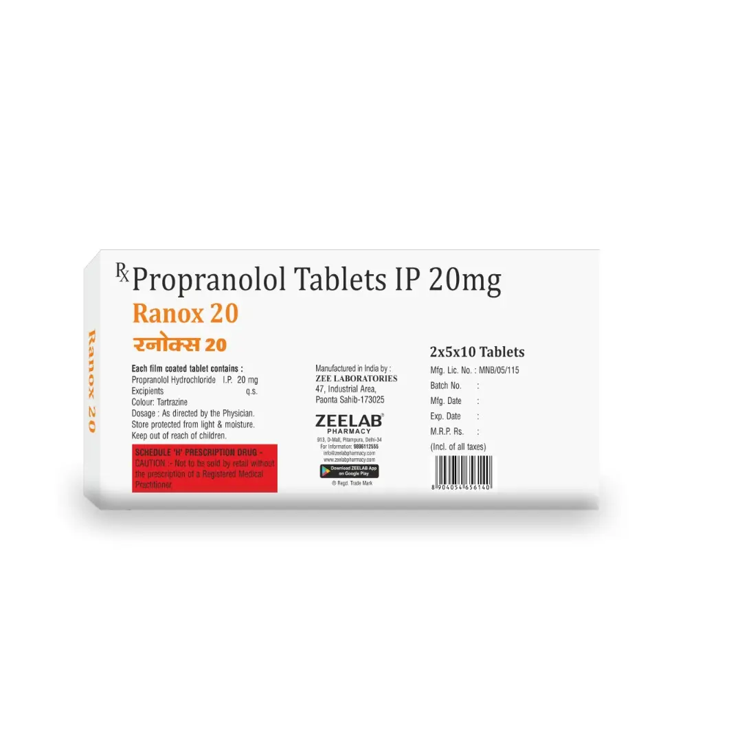 Ranox 20 | Propranolol 20mg Tablet | Strip of 10 Tablets