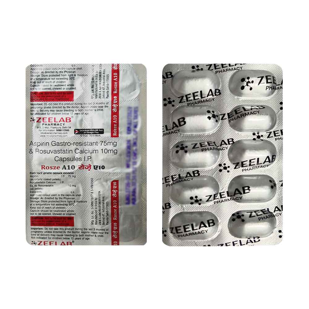 Rosze A 10 | Aspirin 75mg + Rosuvastatin 10mg Capsule | Strip of 10 Capsules