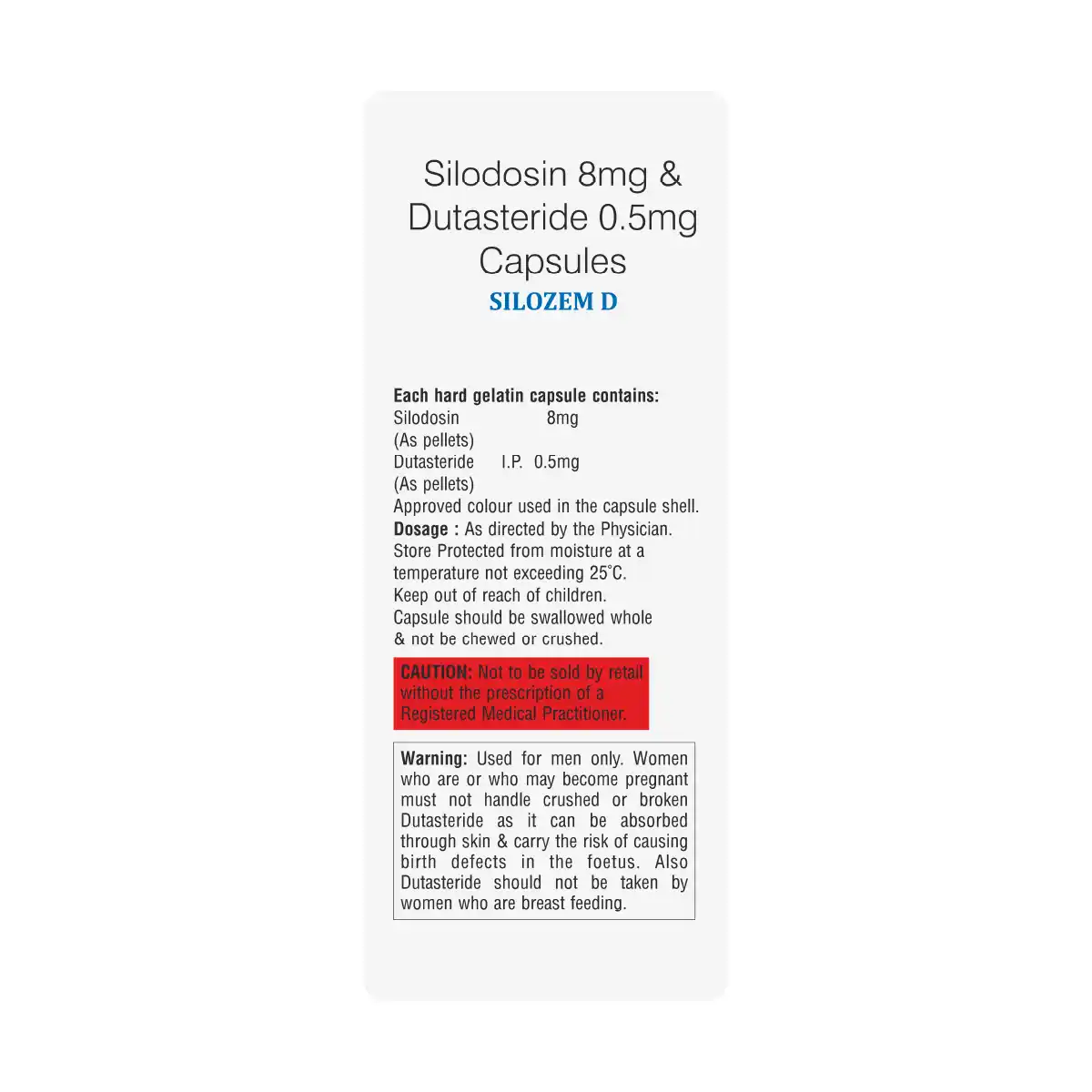 Silozem D | Silodosin 8mg + Dutasteride 0.5mg Capsule | Strip of 15 Capsules