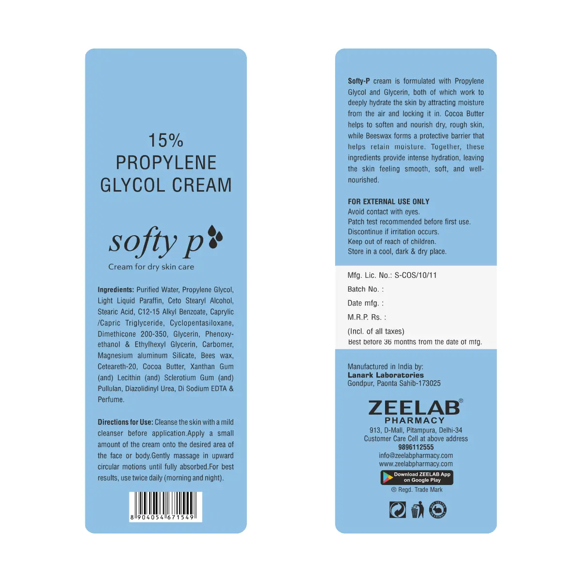 Softy P Cream | 15% Propylene Glycol Cream for Dry Skin