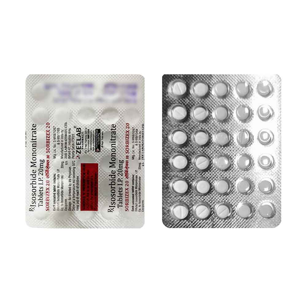 Sorbizex 20 | Isosorbide Mononitrate 20mg Tablet | Strip of 30 Tablets
