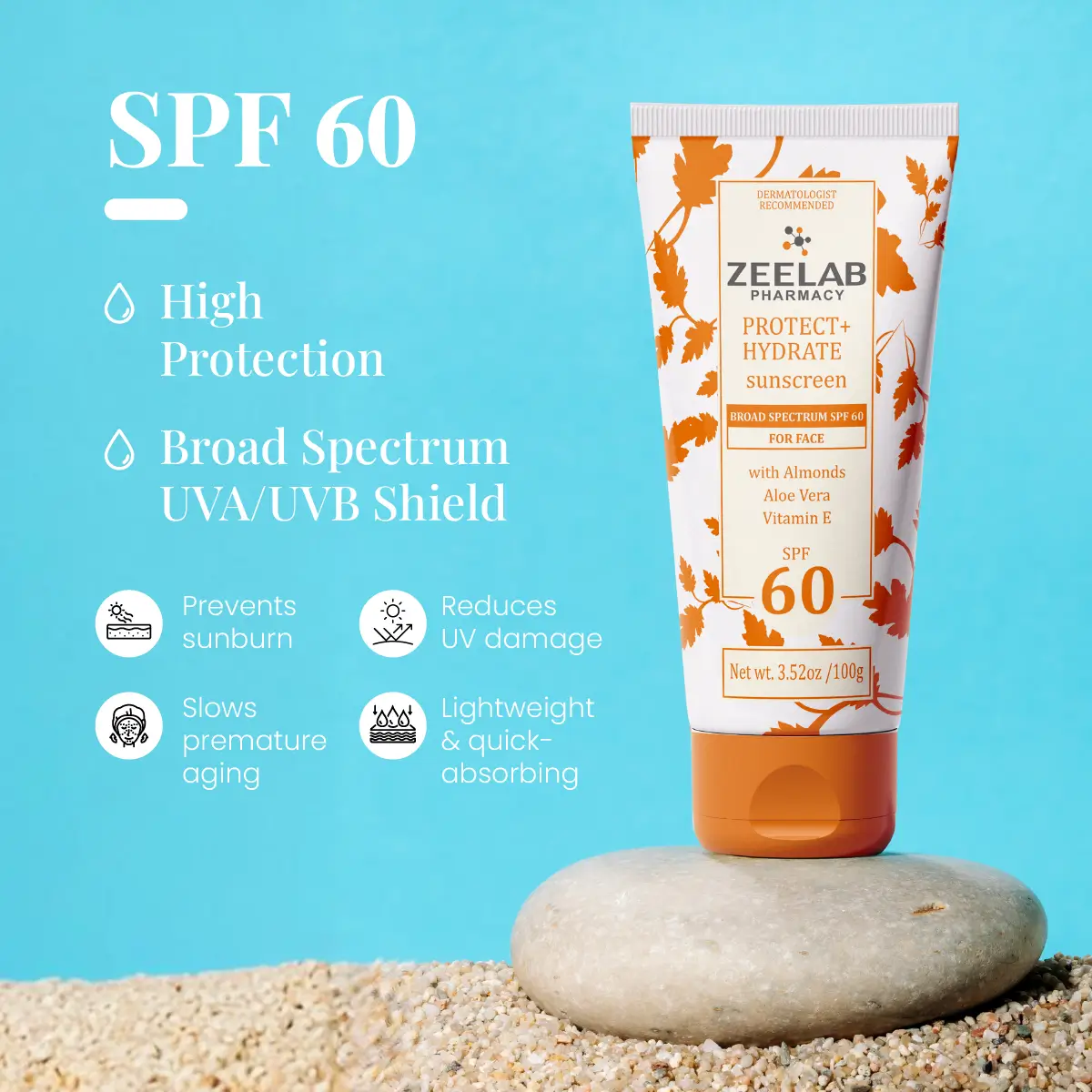 Sunscreen Lotion SPF 60 100gm | Broad Spectrum Sun Protection for UVA & UVB Rays