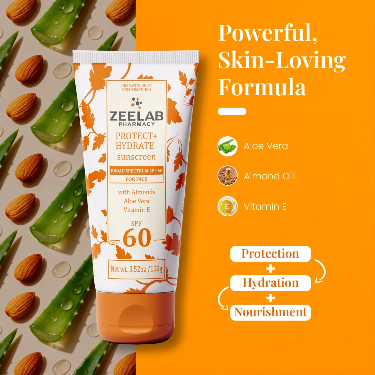 Zeelab Sunscreen Lotion SPF 60 for face with broad-spectrum sun protection
